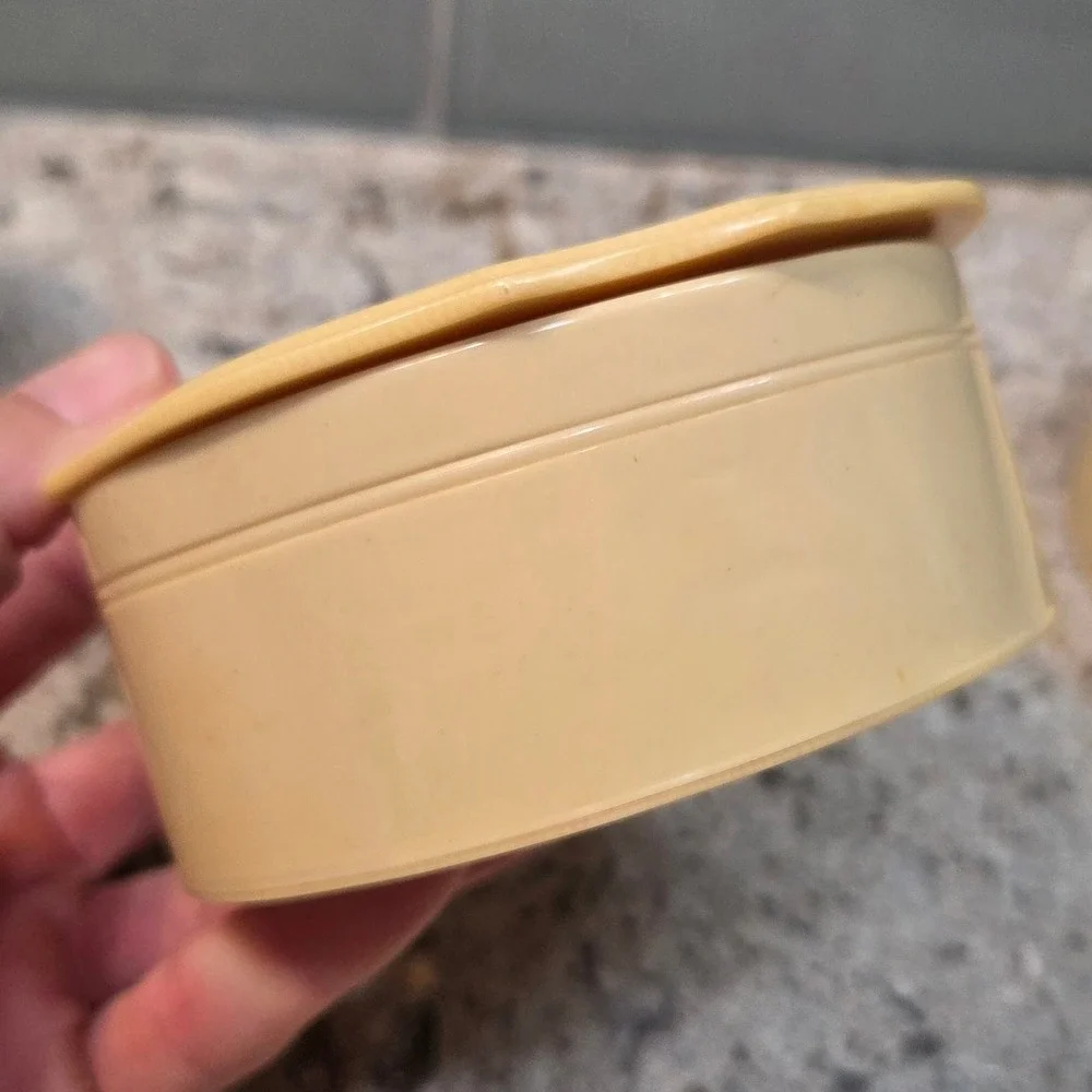 Vintage Fairfax Celluloid Vanity Boxes Cream Scalloped Art Deco Dresser Jars 4pc